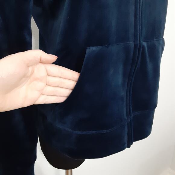 Juicy Couture Velour Track Jacket Y2K Rhinestone Bling Full Zip Hoodie Blue M - Picture 5 of 14